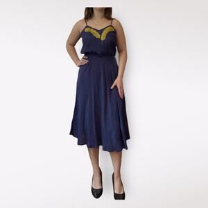 Beyond Vintage for‎ Barney’s New York Silk Blue and Gold Dress Size S
